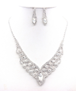 Rhinestone Necklace  with Earrings Set NB330101 SILVER CL